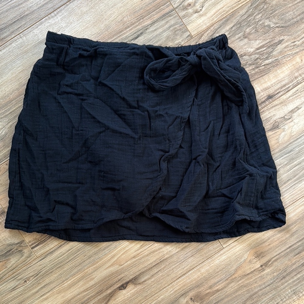 Swim cover up/ black linen wrap skirt